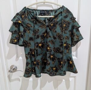Who What Wear Floral Green and Black Women's Top